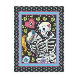 Small Lovers Among The Ivy, Sweetheart Skeletons Embrace Holiday Postinvitations Front View