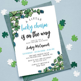 Small Lucky Charm On The Way Boy Baby Shower Invitation Front View