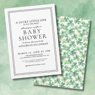 lucky little one green shamrock clover baby shower invitation