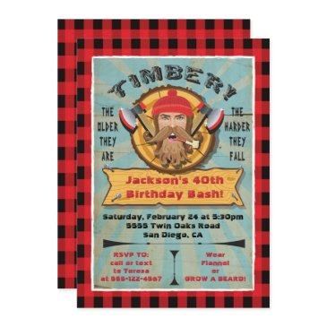 lumberjack beard birthday hipster invitation