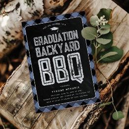 Small Lumberjack Blue Plaid Bbq Graduation Party Invitation Front View