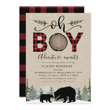 lumberjack flannel kraft oh boy baby shower invitation