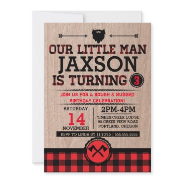 lumberjack kids birthday, plaid rustic little man invitation
