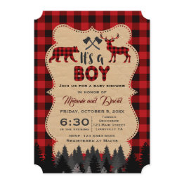 Small Lumberjack Red Buffalo Little Boy Baby Shower Invitation Front View