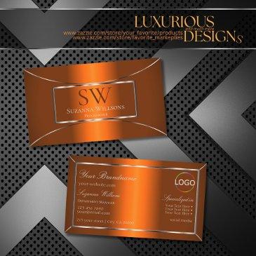 luminous orange silver decor with monogram & logo business invitations
