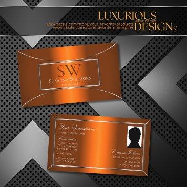 luminous orange silver decor with monogram & photo business invitations