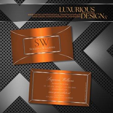 luminous orange with silver decor and monogram business invitations
