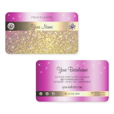 luminous pink purple gold glitter with diamonds business invitations