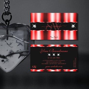 luminous red black sparkle jewels initials stylish business invitations