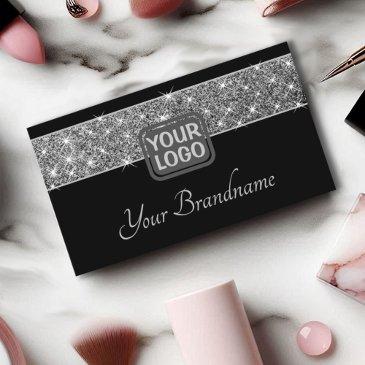 luminous silver glitter sparkle stars logo black business invitations
