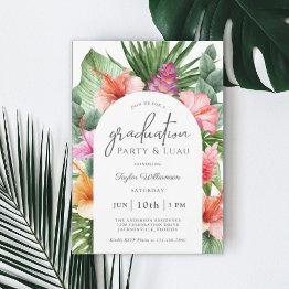 Small Lush Tropical Floral Graduation Party And Luau Invitation Front View