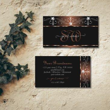 luxe black brown squiggles sparkle jewels initials business invitations