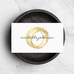 Small Luxe Faux Gold Painted Circle Designer Logo Business Invitations Front View
