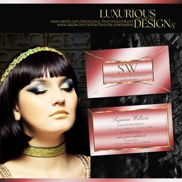 luxe glam ruby red with gold decor and monogram business invitations
