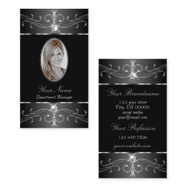 luxe silver black white ornate ornaments add photo business invitations