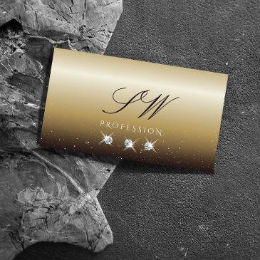 luxurious beige brown sparkling diamonds monogram business invitations