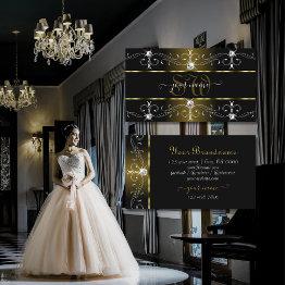 Small Luxurious Black And Gold Ornate Borders Monogram Business Invitations Front View