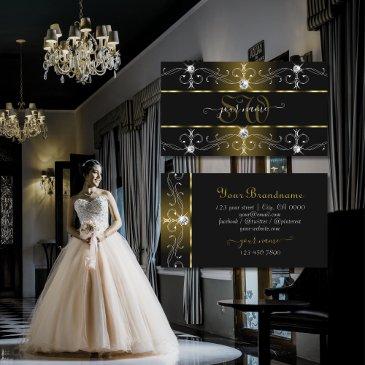 luxurious black and gold ornate borders monogram business invitations