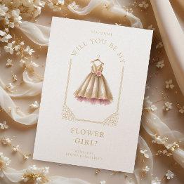 Small Luxurious Flower Girl Pink Dress Ornamental Dome Front View