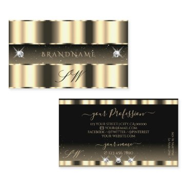 luxurious gold black sparkling diamonds initials business invitations