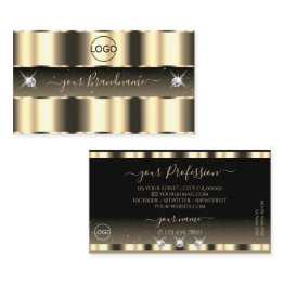 Small Luxurious Gold Black Sparkling Diamonds With Logo Business Invitations Front View