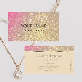 Small Luxurious Gold Pink Purple Glitter Stars Elegance Business Invitations Front View