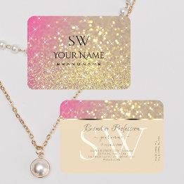 Small Luxurious Gold Pink Purple Glitter Stars Monogram Business Invitations Front View