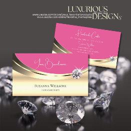 Small Luxurious Gold Pink With Diamond And Glitter Stars Business Invitations Front View