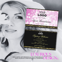 Small Luxurious Pink Glitter Black Gold Border And Logo Business Invitations Front View