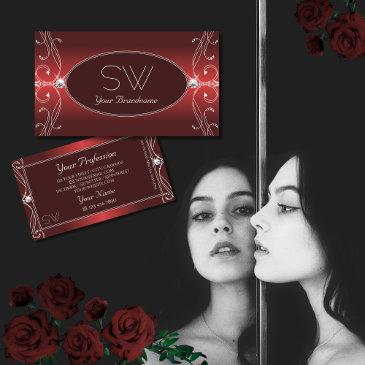 luxurious red ornate sparkling diamonds initials business invitations