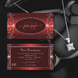 Small Luxurious Red Ornate Sparkling Diamonds Monogram Business Invitations Front View