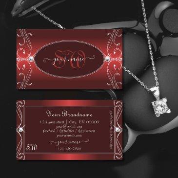 luxurious red ornate sparkling diamonds monogram business invitations
