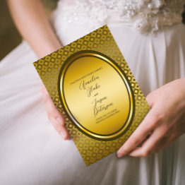 Small Luxurious Regal Oval Gold Frame Wedding Invitation Front View