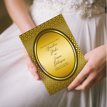 luxurious regal oval gold frame wedding invitation
