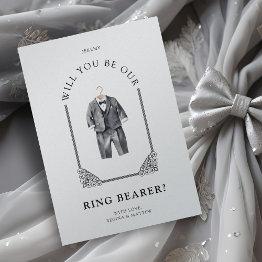 Small Luxurious Ring Bearer Black Suit Ornate Dome Invitations Front View