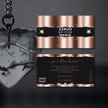 luxurious rose gold black sparkle jewels with logo business invitations