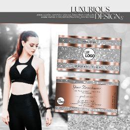 Small Luxurious Rose Gold Silver Glitter Stars Add Logo Business Invitations Front View