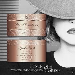 Small Luxurious Rose Gold Sparkle Glitter And Initials Business Invitations Front View