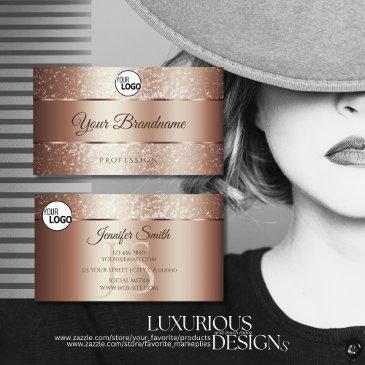 luxurious rose gold sparkle glitter initials logo business invitations