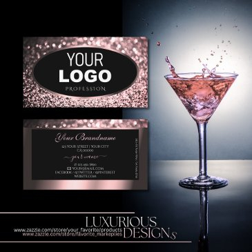 luxurious rose pink black sparkle glitter and logo business invitations