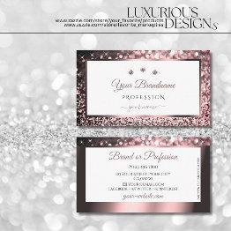 Small Luxurious Rose Pink White Sparkle Glitter Jewels Business Invitations Front View