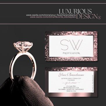 luxurious rose pink white sparkle glitter monogram business invitations