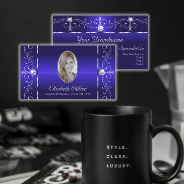 luxurious royal blue squiggled jewels with photo business invitations