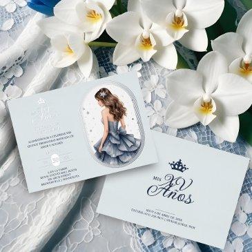 luxurious silver oval frame charming quinceañera foil invitation