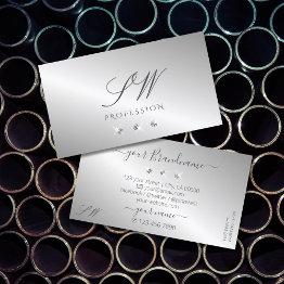 Small Luxurious Silver Sparkle Diamonds Initials Elegant Business Invitations Front View