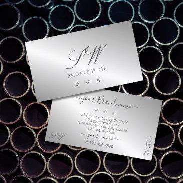 luxurious silver sparkle diamonds initials elegant business invitations