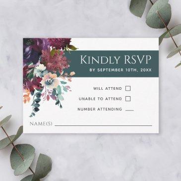 luxurious teal elegant floral wedding rsvp