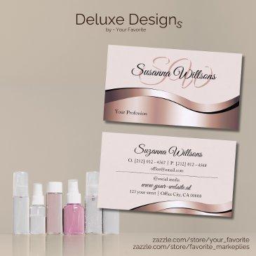 luxurious waved rose gold decor with initials business invitations