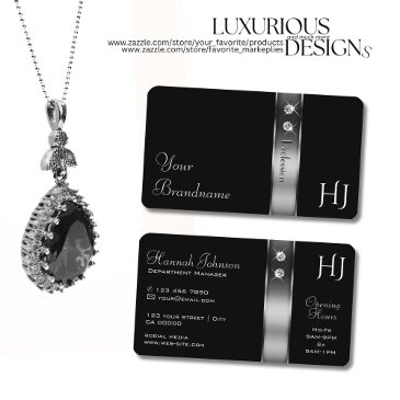 luxury black and silver decorative jewels initials business invitations