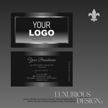 luxury black and white gradient silver frame logo business invitations